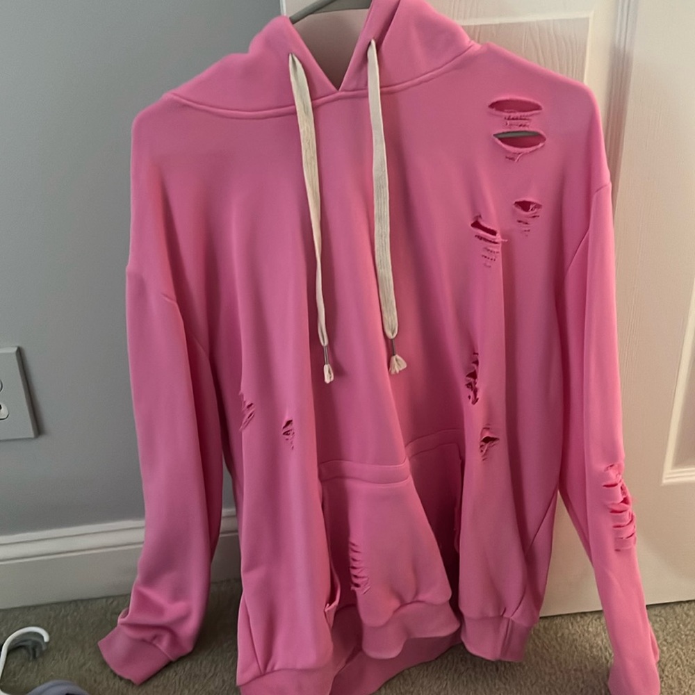 Pink distressed hoodie